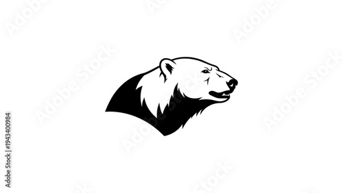 Majestic polar bear head design in black and white silhouette style