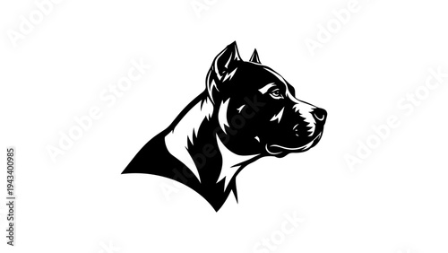 Black and white pit bull terrier profile in bold silhouette style