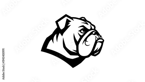 Monochrome bulldog head design: bold ink outline for mascot or logo