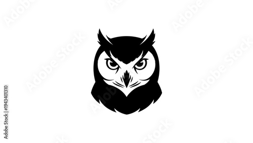 Majestic owl silhouette with bold lines on white background