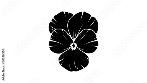 Black silhouette of a pansy flower on white background