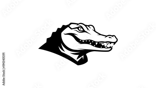 Bold crocodile head silhouette in black and white perfect for logo design