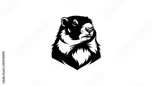 Black silhouette of groundhog with detailed fur on white background