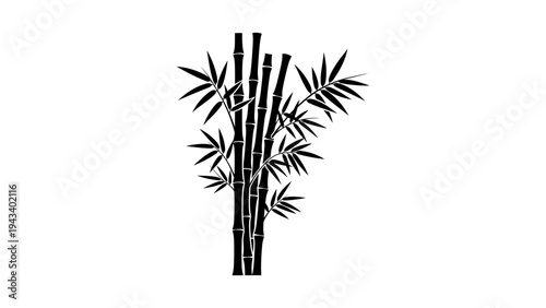 Bamboo silhouette with leaves: minimalist black design on white background