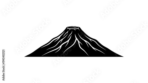 Silhouette of an erupting volcano with dynamic lava flow on white background