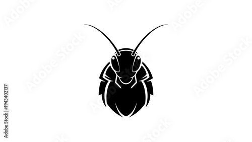 Cockroach silhouette icon: minimalist insect design in black and white