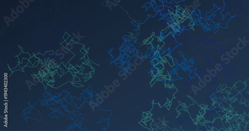 Fractal geometric patterns of blue and green lines on a dark blue gradient background creating complex abstract texture