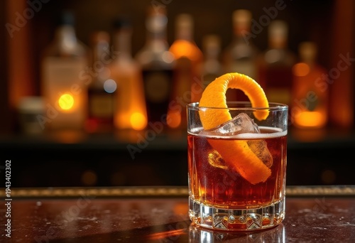 Classic Old Fashioned Cocktail Orange Peel Wisdom Speakeasy Elegance Rich Amaretto Maceration Luxury Bourbon