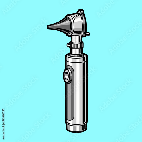 A clean, detailed illustration of an otoscope. Suitable for healthcare materials, medical websites, or educational resources conveying professionalism