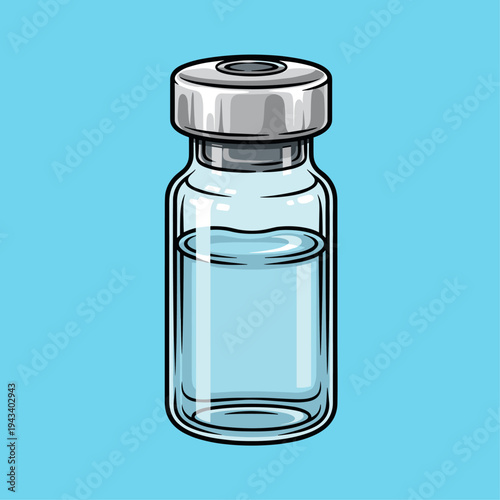 A clean, vector illustration of a vaccine vial against a bright blue background. Perfect for health-related content, conveying hope and scientific adv