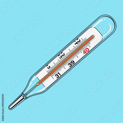 A modern illustration of a thermometer against a light blue background, conveying health, wellness and careful monitoring. Suitable for medical or hea