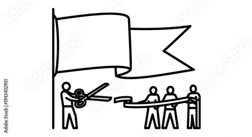 Grand Opening Ceremony: Ribbon Cutting with Scissors and Flag