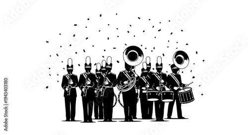 Marching Band Performance with Confetti