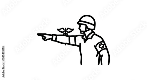 Medic Soldier Directing Traffic with Caduceus Symbol on Armband