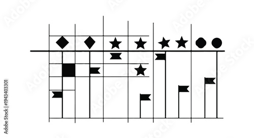 Geometric shapes abstract background with stars, circles, and diamonds in black and white, modern minimalist design element for creative projects and artistic use