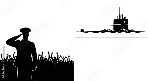 Military Officer Salutes Crowd Before Submarine Departs