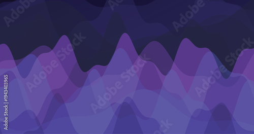 Abstract wavy shapes and layers in shades of purple and dark background