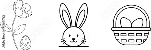 Easter sunday fun with bunny eggs and basket on a spring floral background