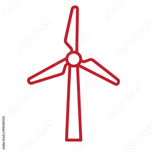 red wind turbine icon with three blades for renewable energy and electricity generation  simple line drawing
