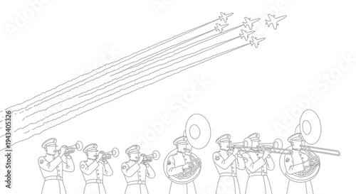 Military Air Show: Marching Band Plays as Fighter Jets Fly Overhead