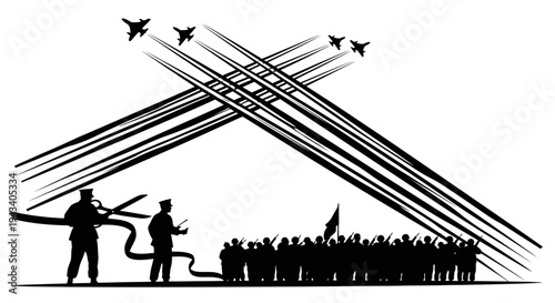 Military Air Show Grand Opening Ceremony with Fighter Jets and Ribbon Cutting