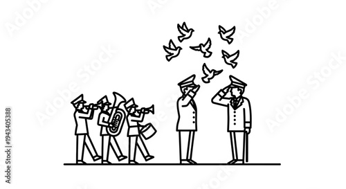 Military Funeral Procession with Band and Doves Flying