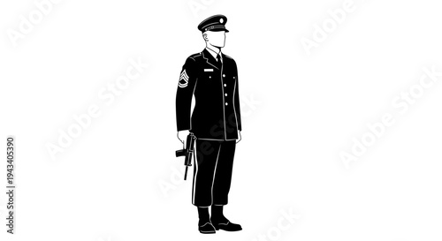 Military Guard Standing at Attention with Rifle, Uniformed Soldier, Formal Pose