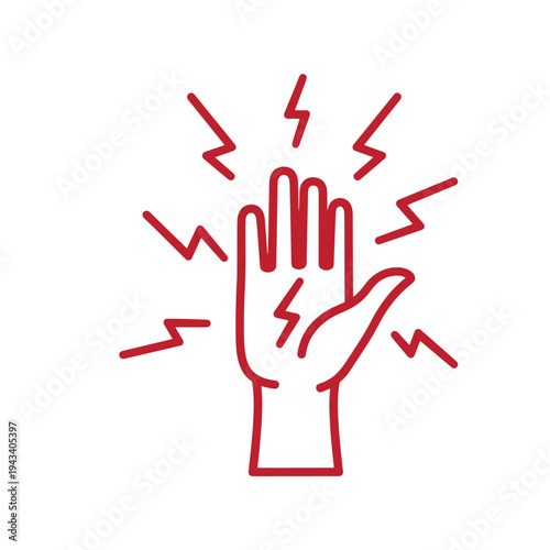 redlineart hand with lightning bolts coming out  pain or electric shock concept