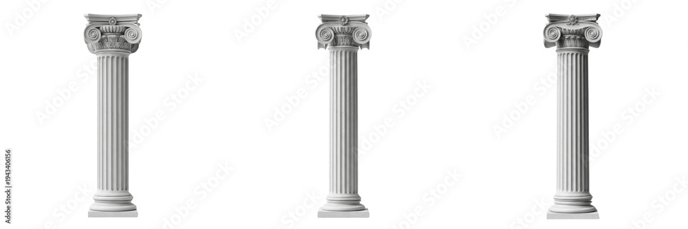 Obraz premium Set of white marble greek ionic columns and ancient roman pillars transparent background png