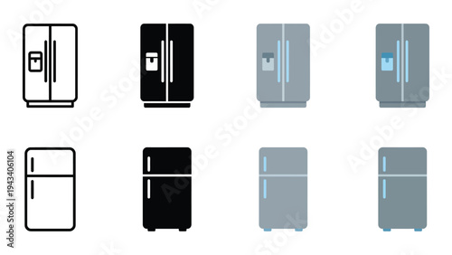 Refrigerator Icons in Various Colors and Styles