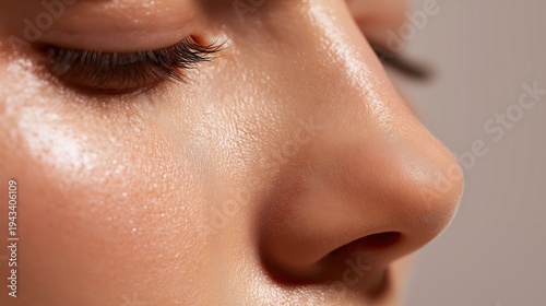 Closeup of Oily Nose Skin with Visible Pores and Shine – Skincare and Dermatology Concept for Pore Treatment and Cosmetic Products