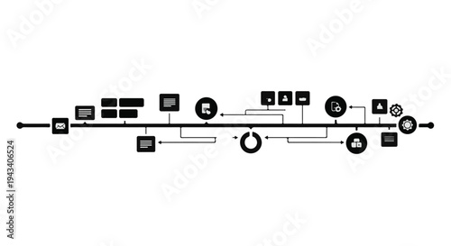 Technical diagram flowchart with shapes and symbols on white background for engineering and technology concepts