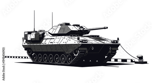 Modern Armored Fighting Vehicle with Cannon and Tracks on White Background