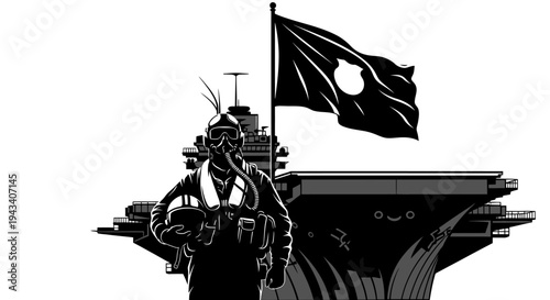 Pilot and Aircraft Carrier with Pirate Flag