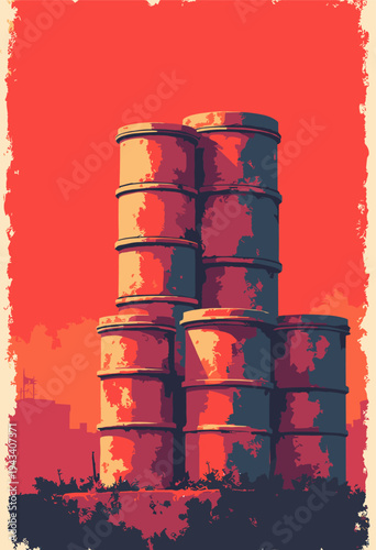 Mumbai Dabbawala tiffin boxes stack cylindrical steel lunchboxes forming abstract, repeating geometric pattern Tribute to workers network Red black Blank space