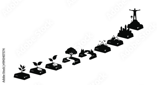 Ecological urban development concept with growing plants and cityscape evolution from nature to modern metropolis