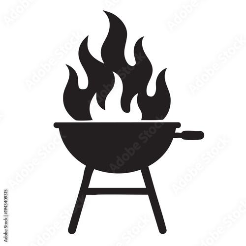Open BBQ grill with burning fire flames silhouette vector illustration