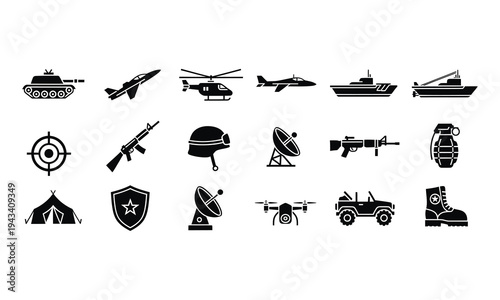 Military vehicles and weapons icons