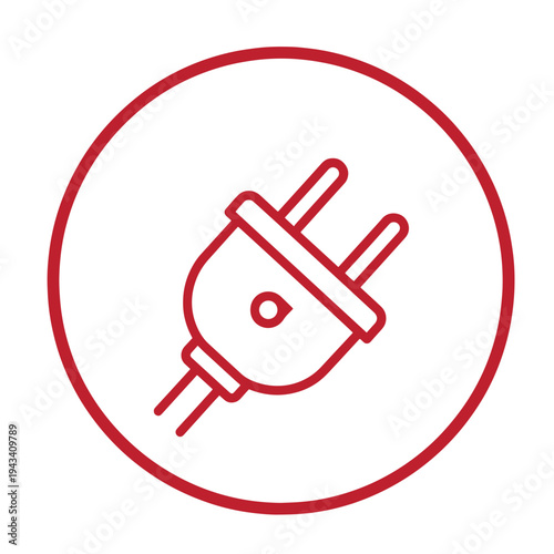 red plug icon in a circle symbolizing electricity or power supply systems  electrical plug