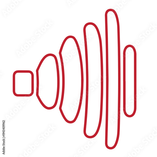 Red sound wave symbol with varying amplitude levels  audio signal icon