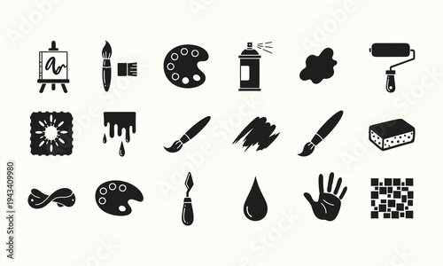 Collection of painting and art supplies icons