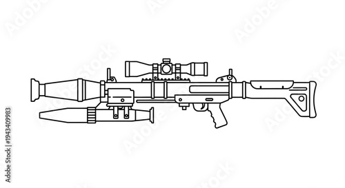 Sci-Fi Futuristic Weapon Concept Art - Sniper Rifle with Scope and Grenade Launcher