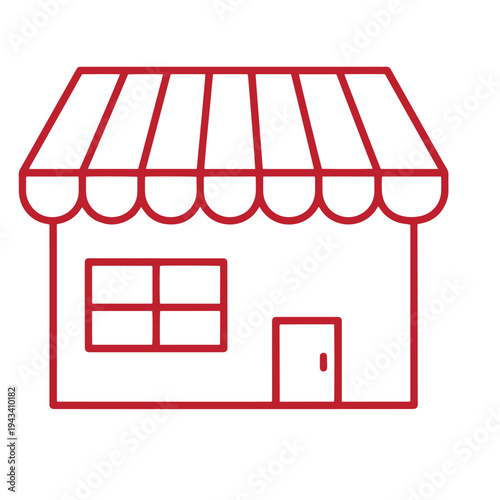 Simple line drawing of a small shop with awning and door  retail business storefront icon