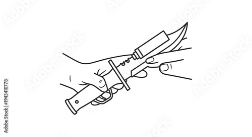 Sharpening a survival knife with a sharpening stone, close-up illustration