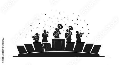 Silhouette Jazz Band Performing on Stage with Confetti