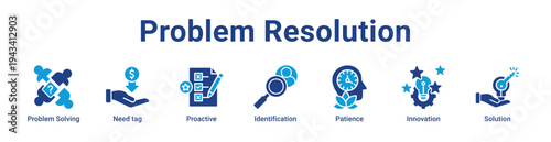 Problem Resolution Icon Banner blue color