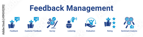Feedback Management Icon Banner blue color