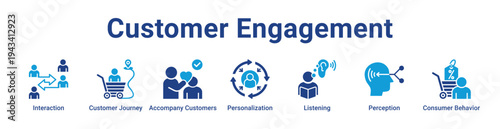 Customer Engagement Icon Banner blue color