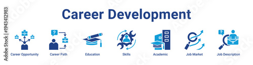 Career Development Icon Banner blue color