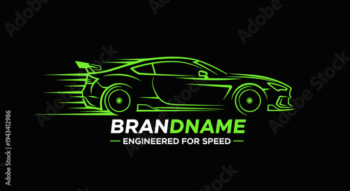 Neon Outline Sports Car Logo Design Emblem.